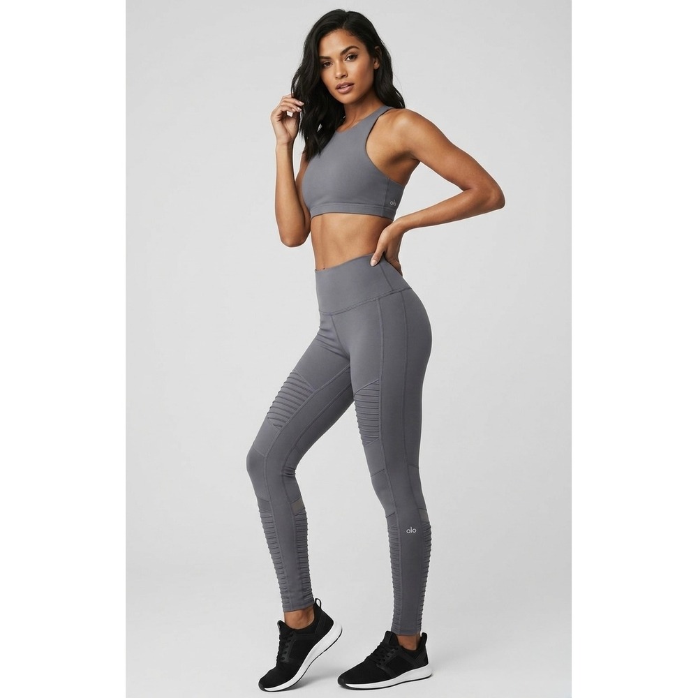 Alo Yoga High-Waist Moto Leggings Anthracite‎ Gray Small Mesh Mixed Media W5494R